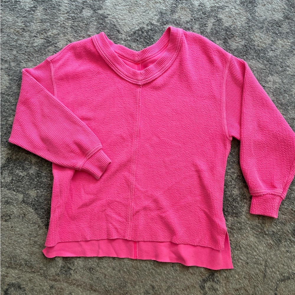 Aerie wonder textured v neck sweatshirt pink size small